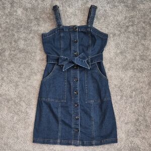 SO Dark Blue Denim Mini Dress with Waist Tie
